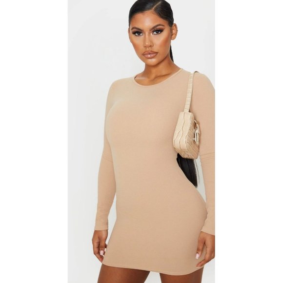 PrettyLittleThing Dresses & Skirts - PrettyLittleThing Stone Long Sleeve Bodycon Mini Dress Women's Size 4